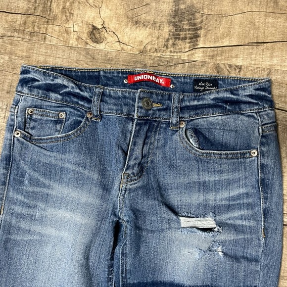Unionbay Denim Jeans Distressed PatchWork Straight Mid Rise Ankle Pants Size 1 - Picture 9 of 12